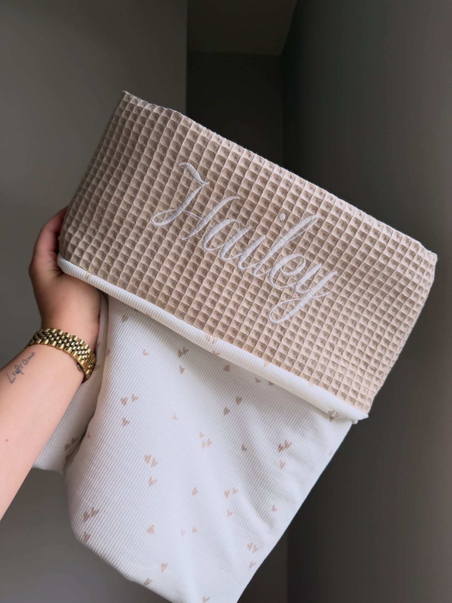 Deken beige hartjes